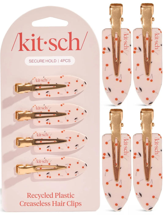 Kitsch Creaseless Hair Clips for Women - Cherry Print, 4pcs