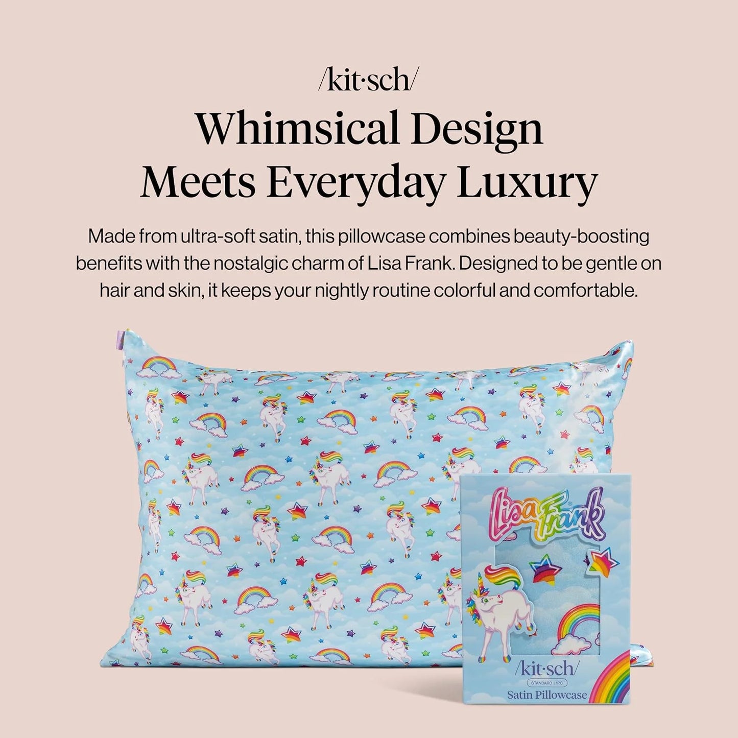 Lisa Frank x Kitsch Satin Pillowcase, Size 19x36 - Rainbow Leopard