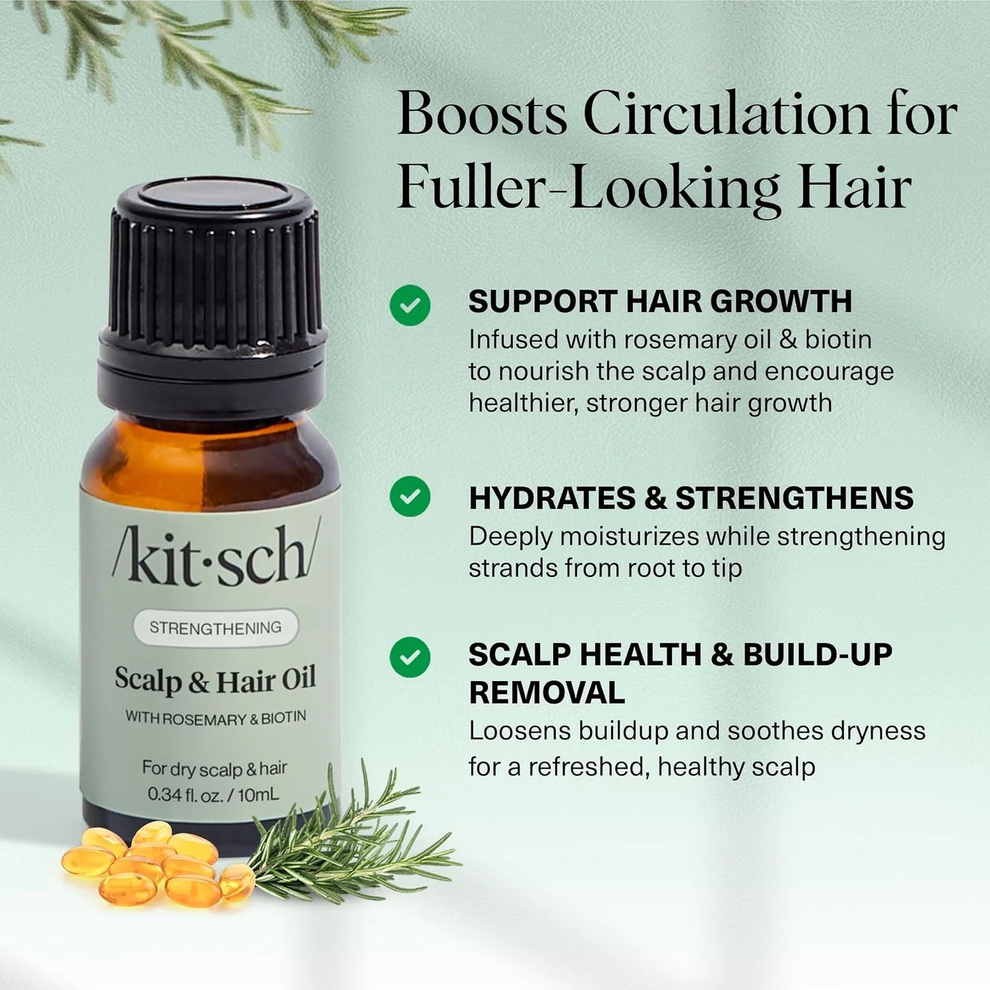 Kitsch Rosemary Oil for Hair Growth -With Castor Oil, Biotin & Jojoba- 60mL