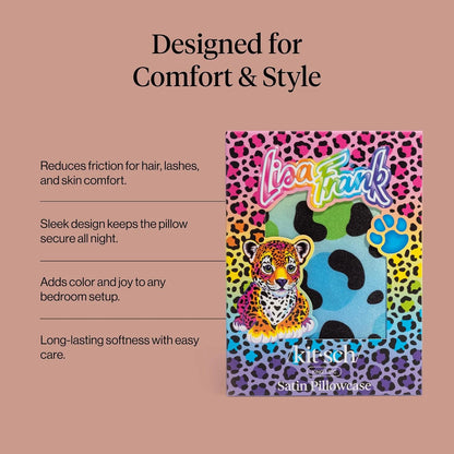 Lisa Frank x Kitsch Satin Pillowcase, Size 19x36 - Rainbow Leopard