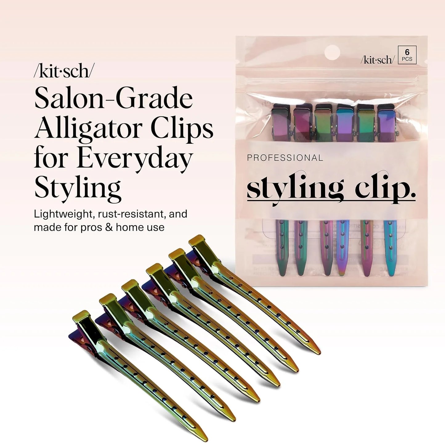 Kitsch Professional Alligator Clips - Rose Gold, 6 Pcs