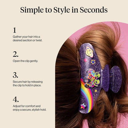 KitschPop ™ Hair Clips For Women with Charm Sets -Vintage Black, 7pcs Set