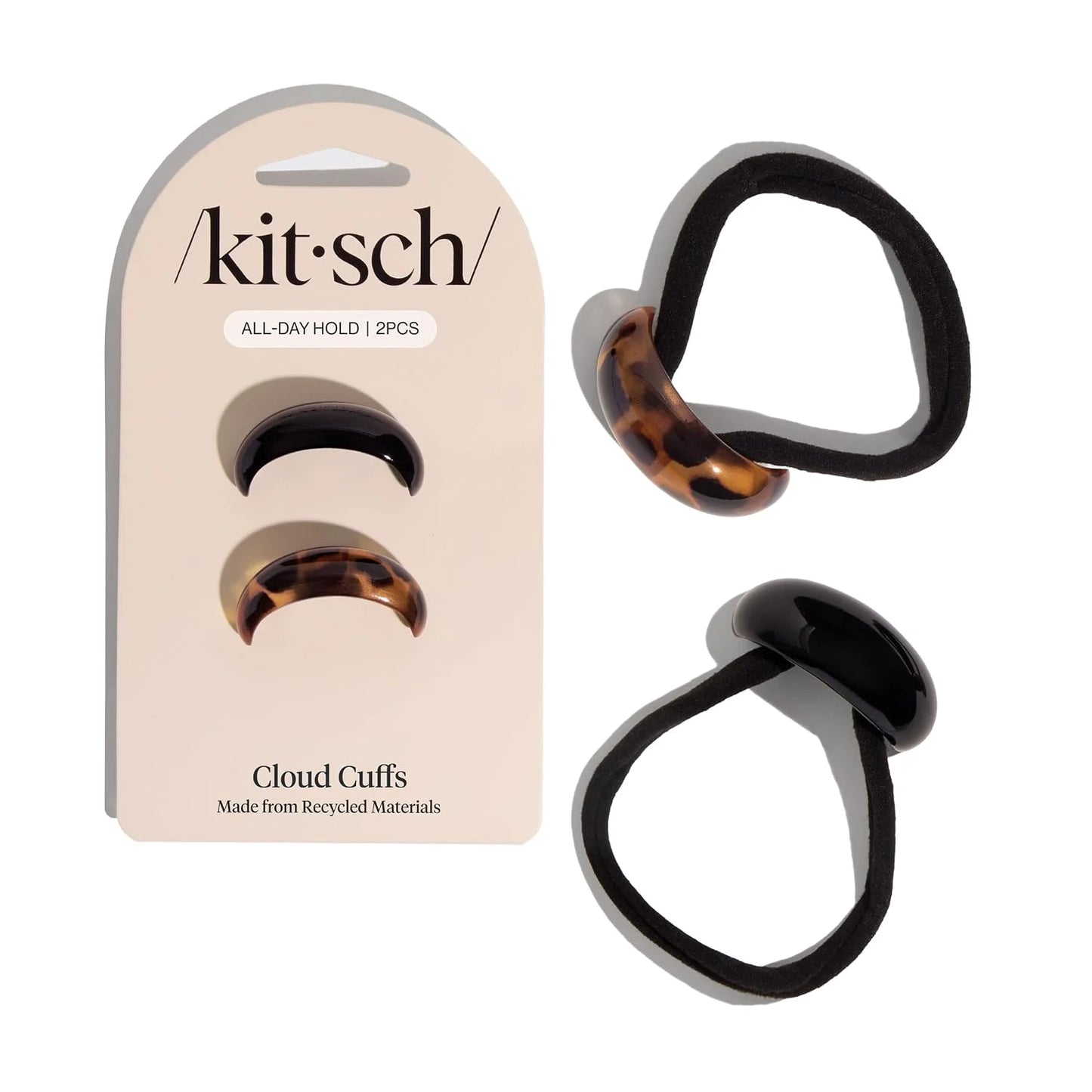 Kitsch Medium Hair Cuffs Hair Ties For Women - Black and Tort, 2pcs