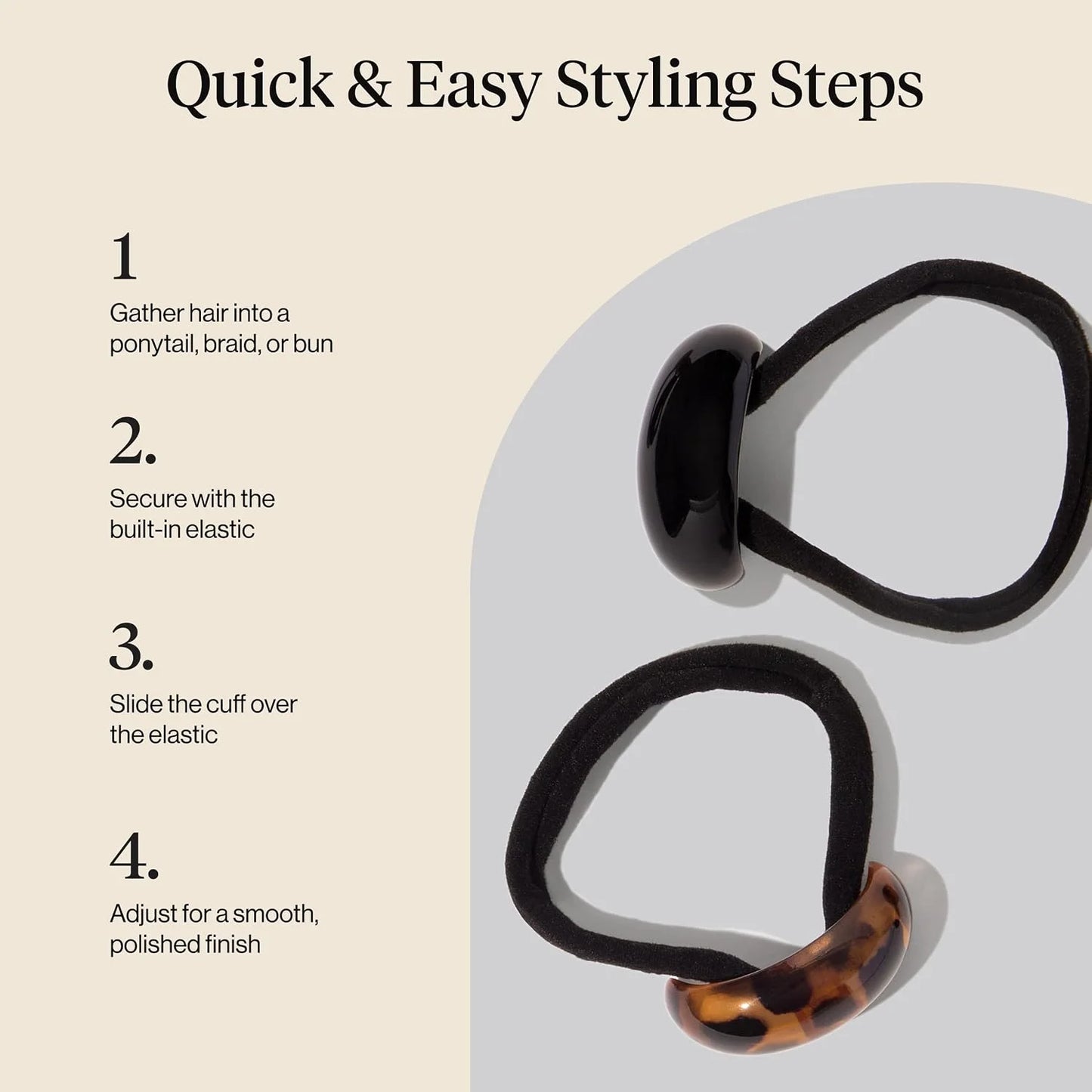 Kitsch Medium Hair Cuffs Hair Ties For Women - Black and Tort, 2pcs