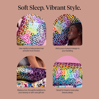 Lisa Frank x Kitsch Satin Pillowcase, Size 19x36 - Rainbow Leopard