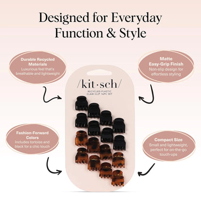 Kitsch Mini Claw Clips for Women - Tortoise & Black, 6pcs