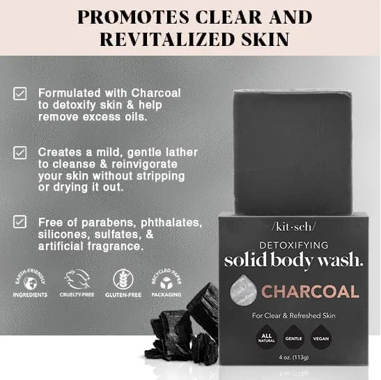 Kitsch Charcoal Soap Body Wash Bar for Cleansing – Made in USA, 4 oz