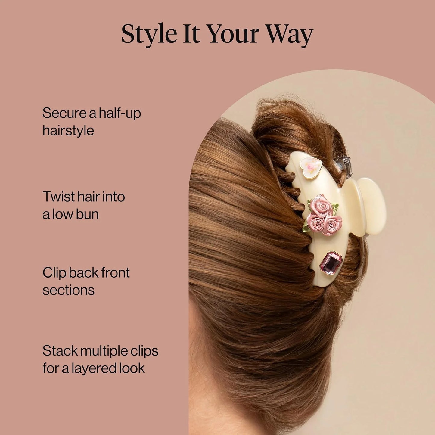KitschPop ™ Hair Clips For Women with Charm Sets -Vintage Black, 7pcs Set