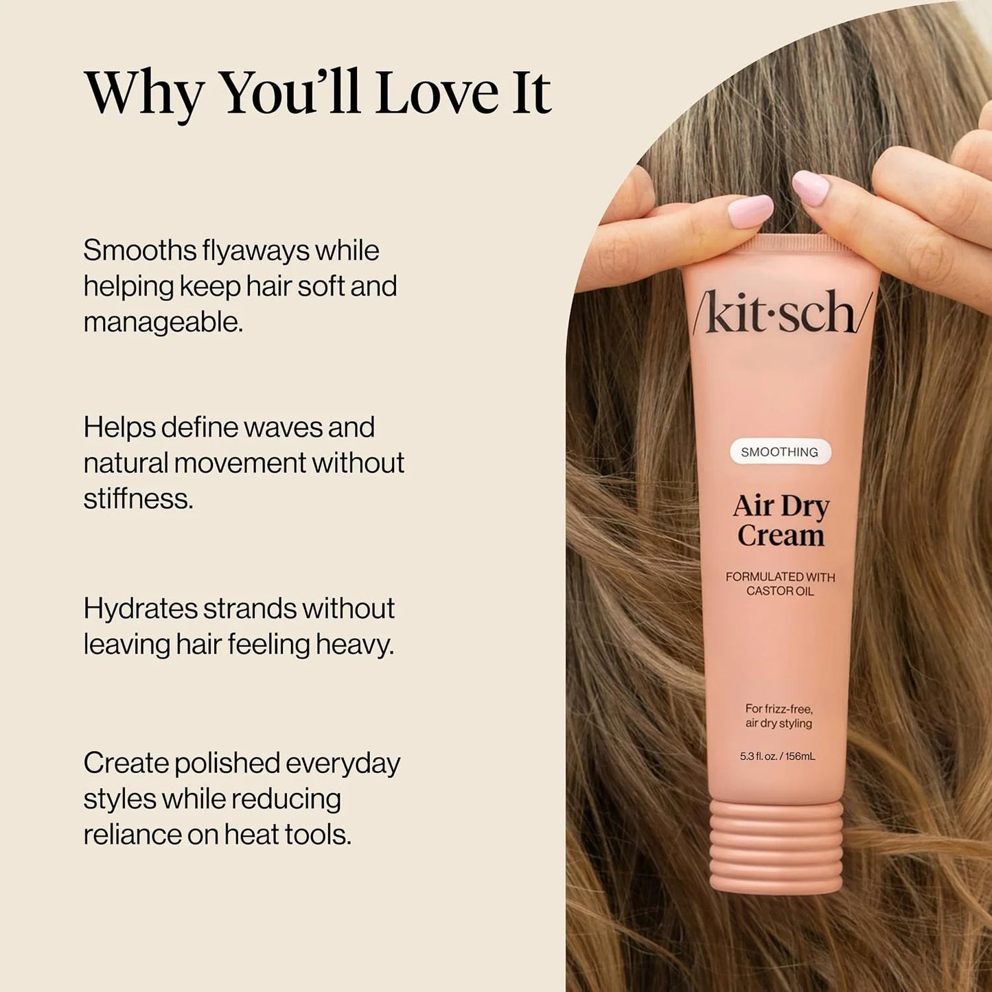 Kitsch Smoothing Air Dry Cream – With Castor Oil & Coconut Oil - 5 oz