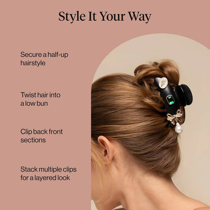 KitschPop ™ Hair Clips For Women with Charm Sets -Vintage Black, 7pcs Set
