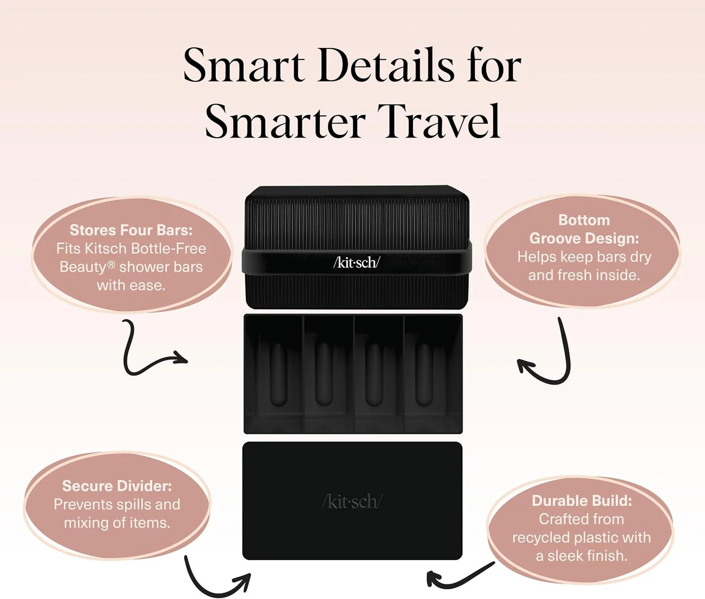 Kitsch 4-Compartment Travel Soap Case – TSA-Approved Bar Soap Holder