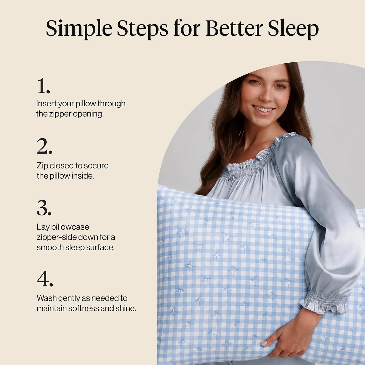 Kitsch Satin Pillowcase with Zipper - Standard Size, Haze Blue