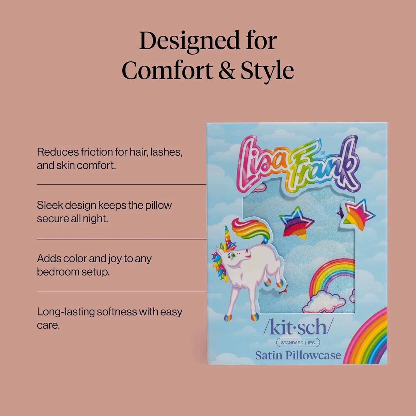 Lisa Frank x Kitsch Satin Pillowcase, Size 19x36 - Rainbow Leopard