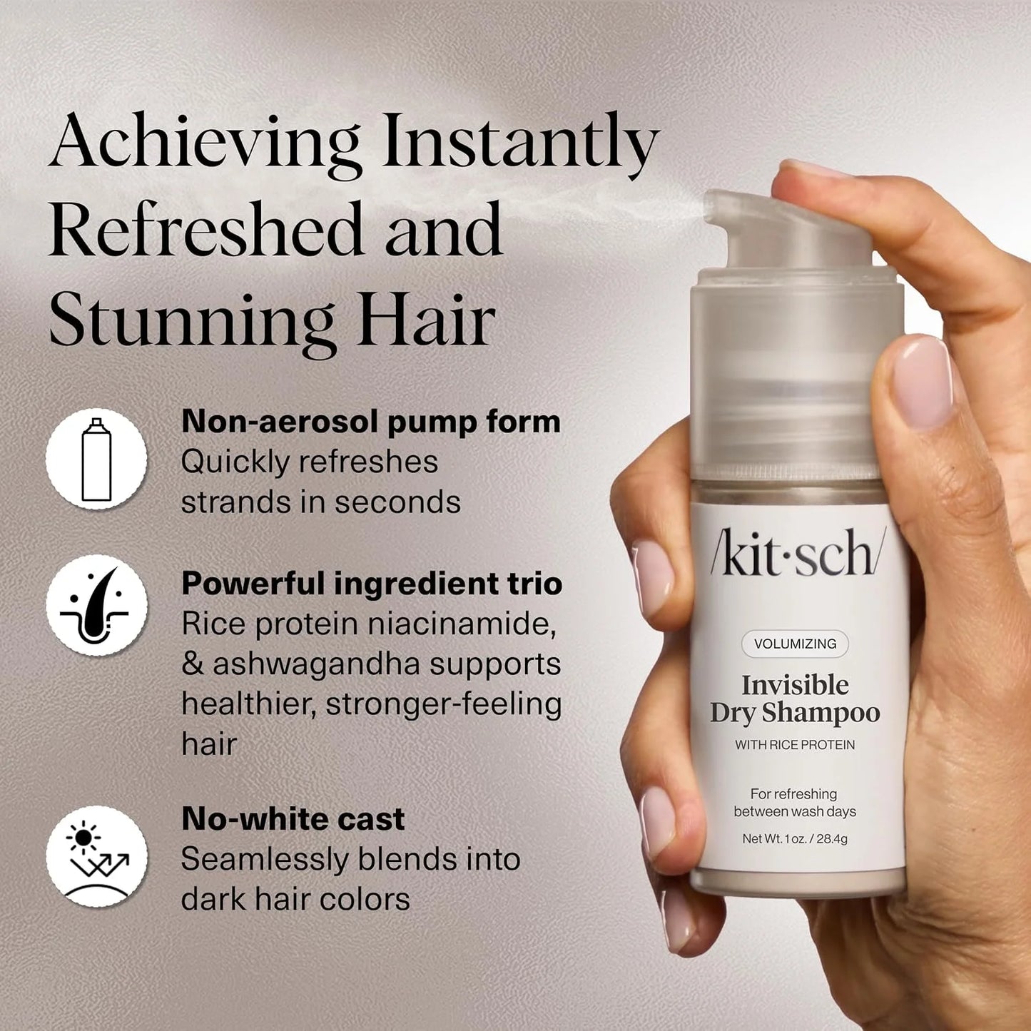 Kitsch Volumizing Rice Protein Dry Shampoo Powder Pump - Invisible 1oz