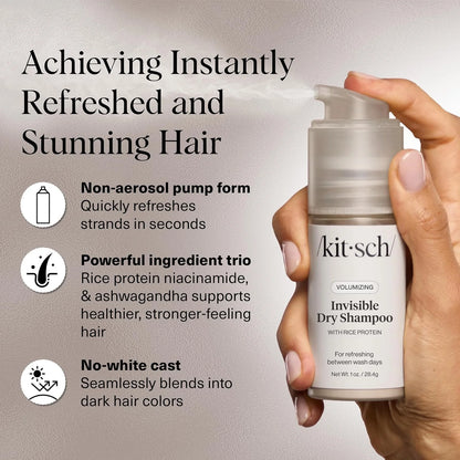 Kitsch Volumizing Rice Protein Dry Shampoo Powder Pump - Invisible 1oz