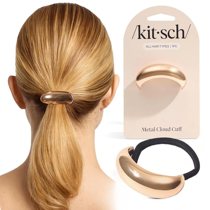 Kitsch Medium Hair Cuffs Hair Ties For Women - Black and Tort, 2pcs