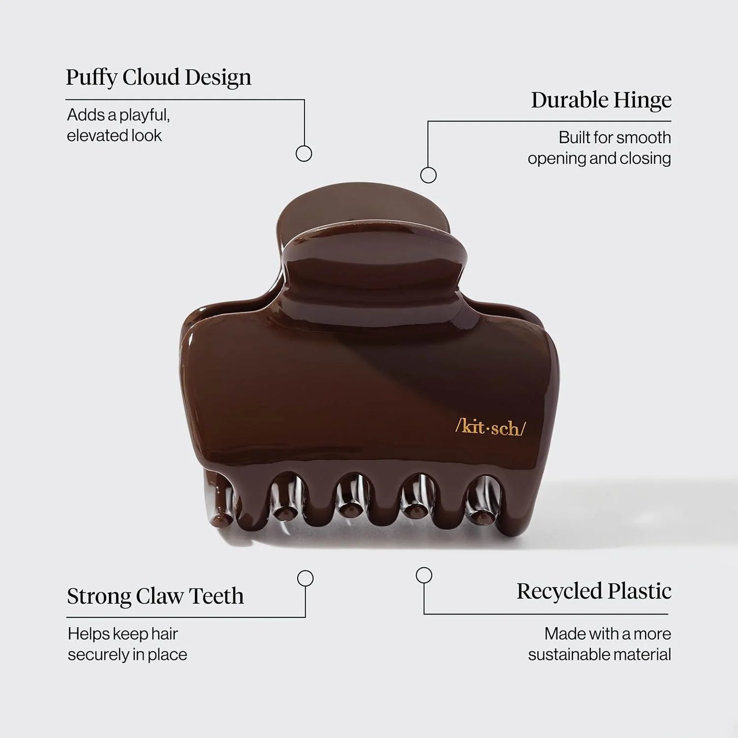 Kitsch Plastic Puffy Claw Clip - Hair Accessories For Women- Chocolate, 1pc