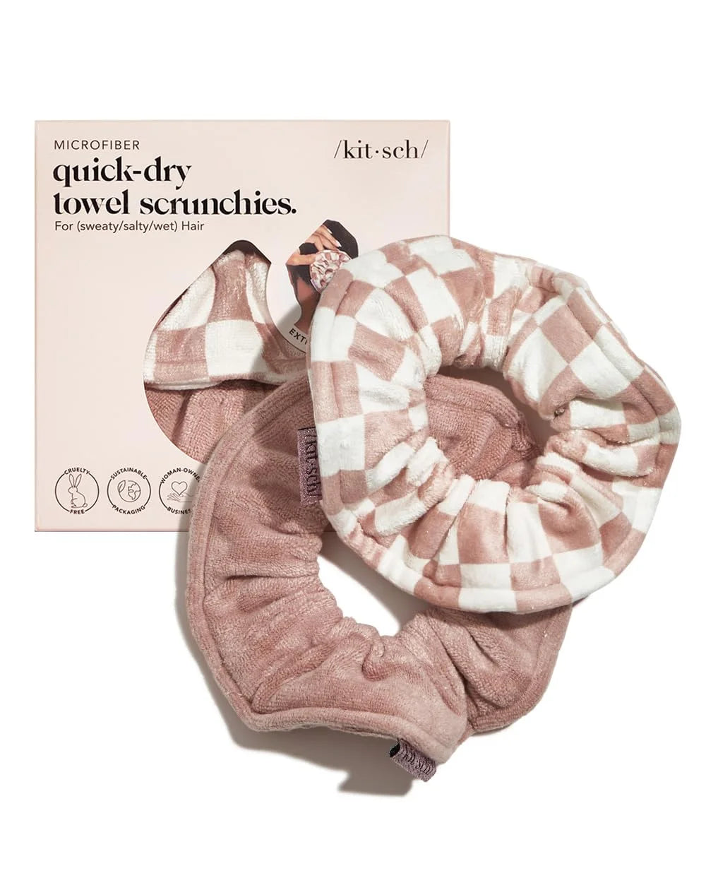 Kitsch Microfiber Quick-Dry Hair Towel Scrunchie - Micro Dot, 2pcs