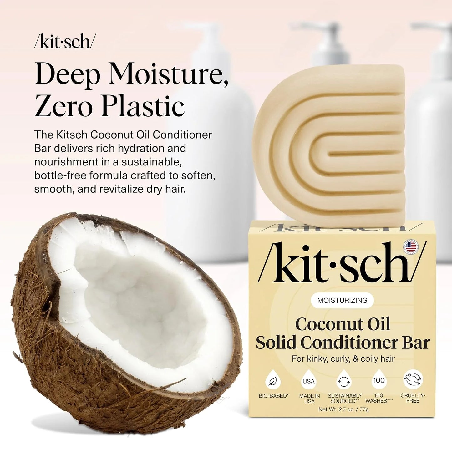 Kitsch Coconut Oil Conditioner Bar Soap for Hair Care - Made in USA, 3 oz