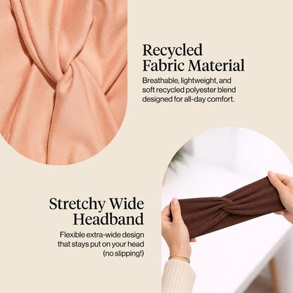 Kitsch Wide Headbands for Women Non Slip - Black and Camel, 2pcs