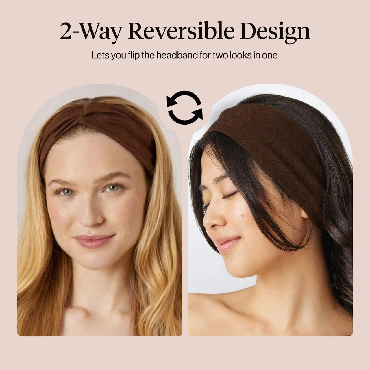 Kitsch Wide Headbands for Women Non Slip - Black and Camel, 2pcs