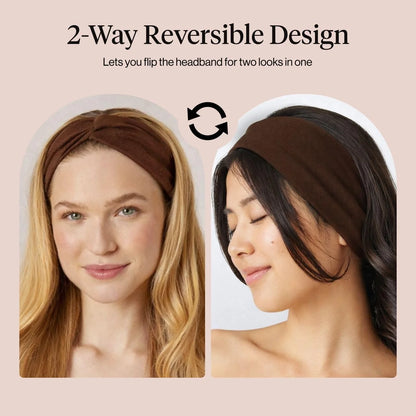 Kitsch Wide Headbands for Women Non Slip - Black and Camel, 2pcs