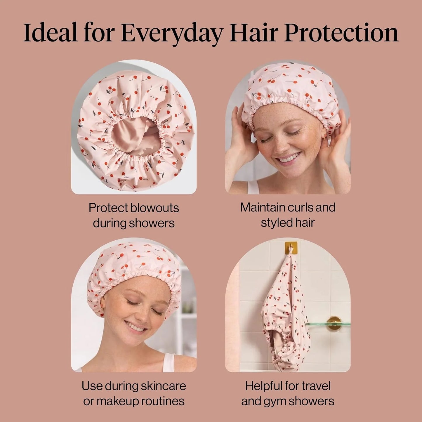 Kitsch Luxury Large Shower Cap for Women - Cherry Print