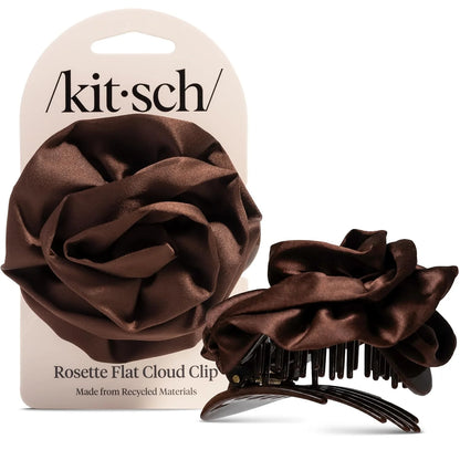Kitsch Medium Satin Rosette Flat Claw Clip for Women - Black, 1pc