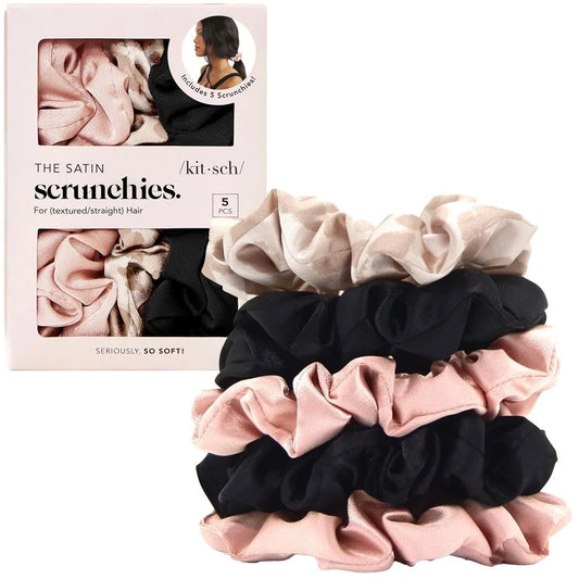 Kitsch Satin Scrunchies for Women | For All Hair Types - Assorted, 5pcs
