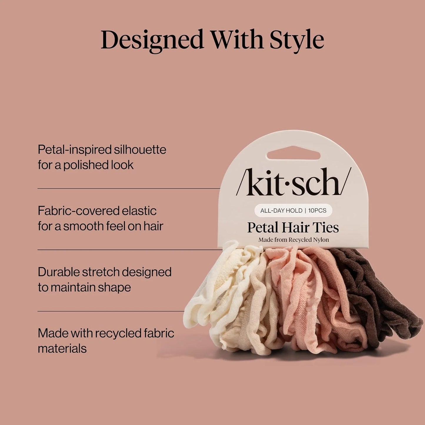Kitsch Ribbed Hair Ties No Damage - Blush, 10pcs
