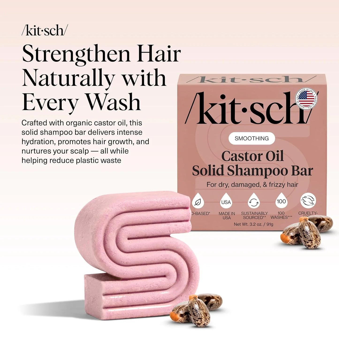 Kitsch Argan Oil Shampoo Bar Soap for Hair Growth - Made in USA, 3.2 oz
