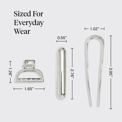 Kitsch Mini Metal French Hair Pin & Hair Clips for Women - Silver, Set of 3