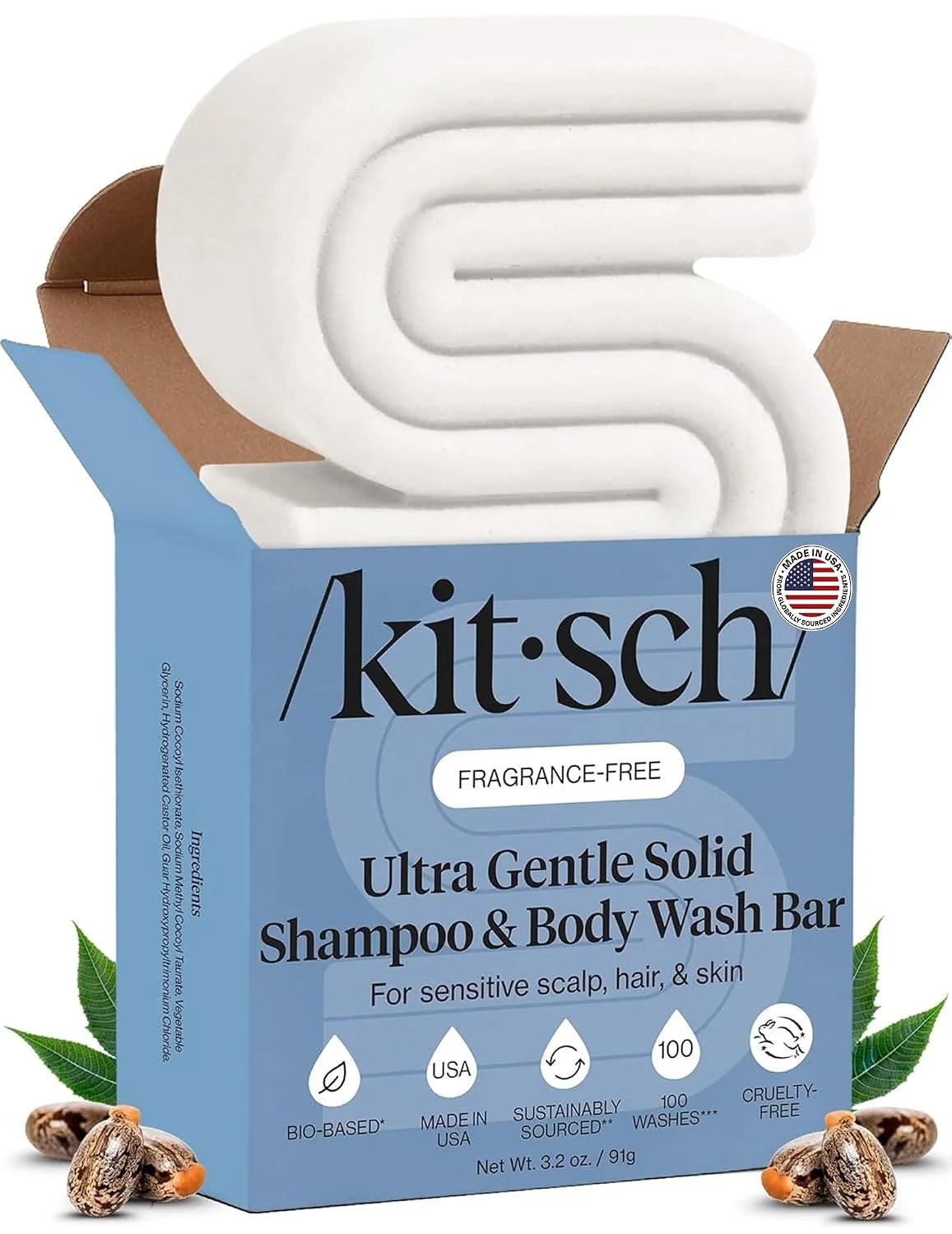 Kitsch Argan Oil Shampoo Bar Soap for Hair Growth - Made in USA, 3.2 oz