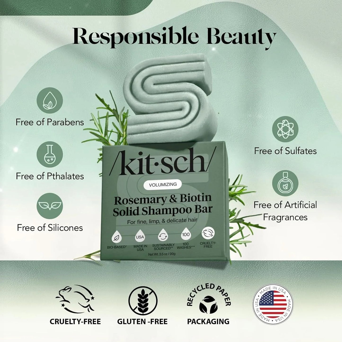 Kitsch Argan Oil Shampoo Bar Soap for Hair Growth - Made in USA, 3.2 oz