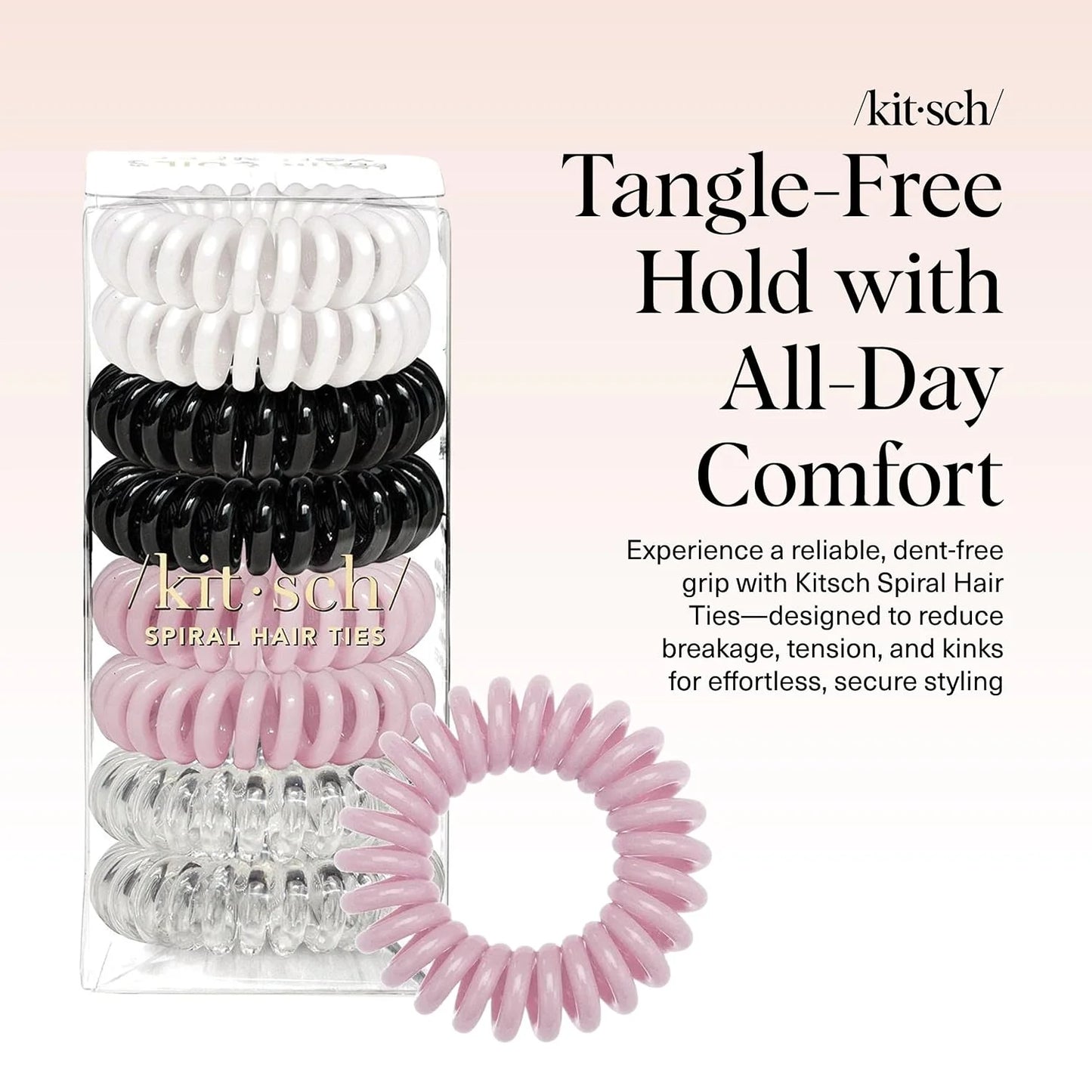 Kitsch Spiral Hair Ties for Women | Ponytail Holders - Brunette, 8 Pcs