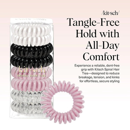 Kitsch Spiral Hair Ties for Women | Ponytail Holders - Brunette, 8 Pcs