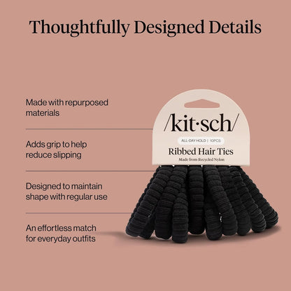 Kitsch Ribbed Hair Ties No Damage - Blush, 10pcs