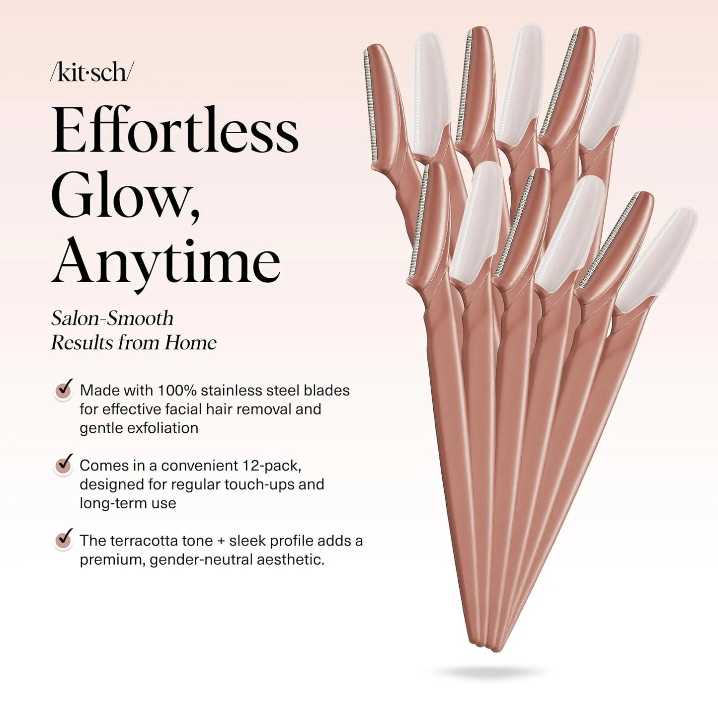Kitsch Dermaplane Razor for Women Face – Terracotta, 6 pcs