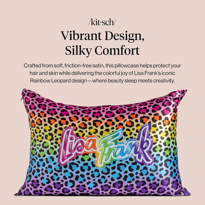 Lisa Frank x Kitsch Satin Pillowcase, Size 19x36 - Rainbow Leopard