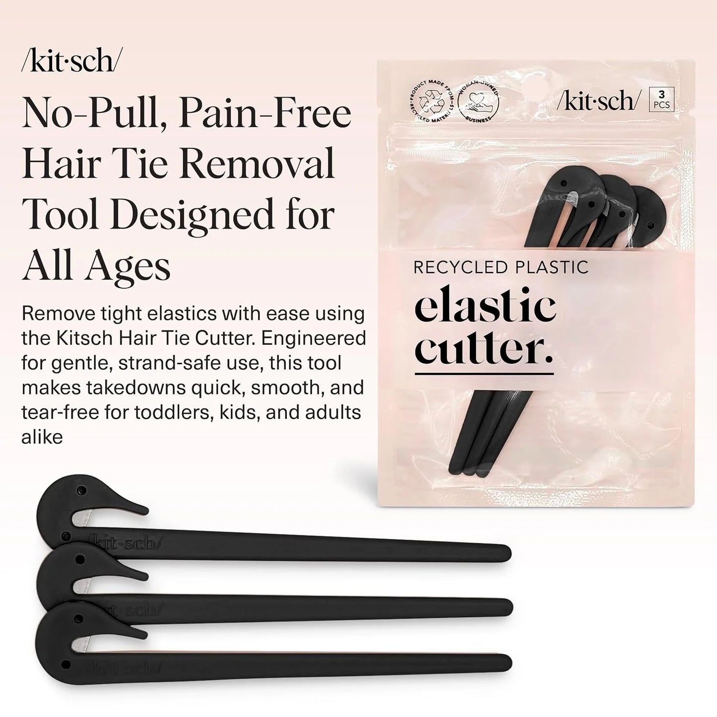 Kitsch Elastic Hair Tie Cutter Tool - Black, 3pc Set