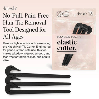Kitsch Elastic Hair Tie Cutter Tool - Black, 3pc Set