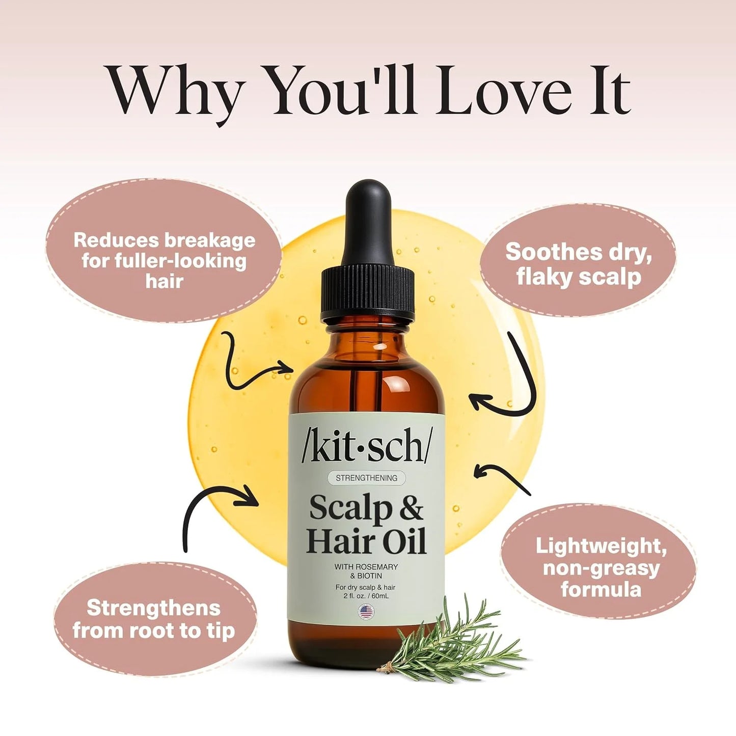 Kitsch Rosemary Oil for Hair Growth -With Castor Oil, Biotin & Jojoba- 60mL