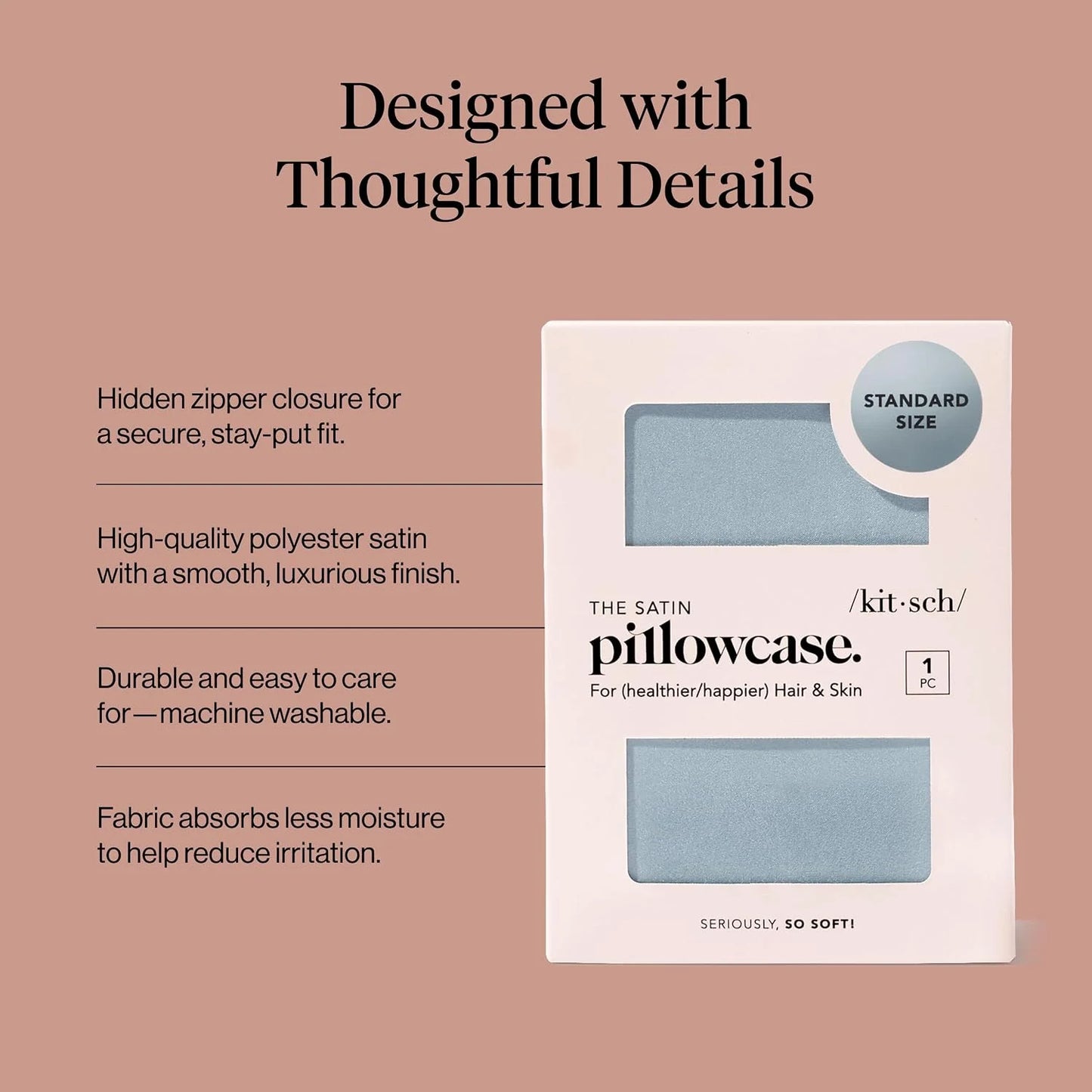 Kitsch Satin Pillowcase with Zipper - Standard Size, Haze Blue