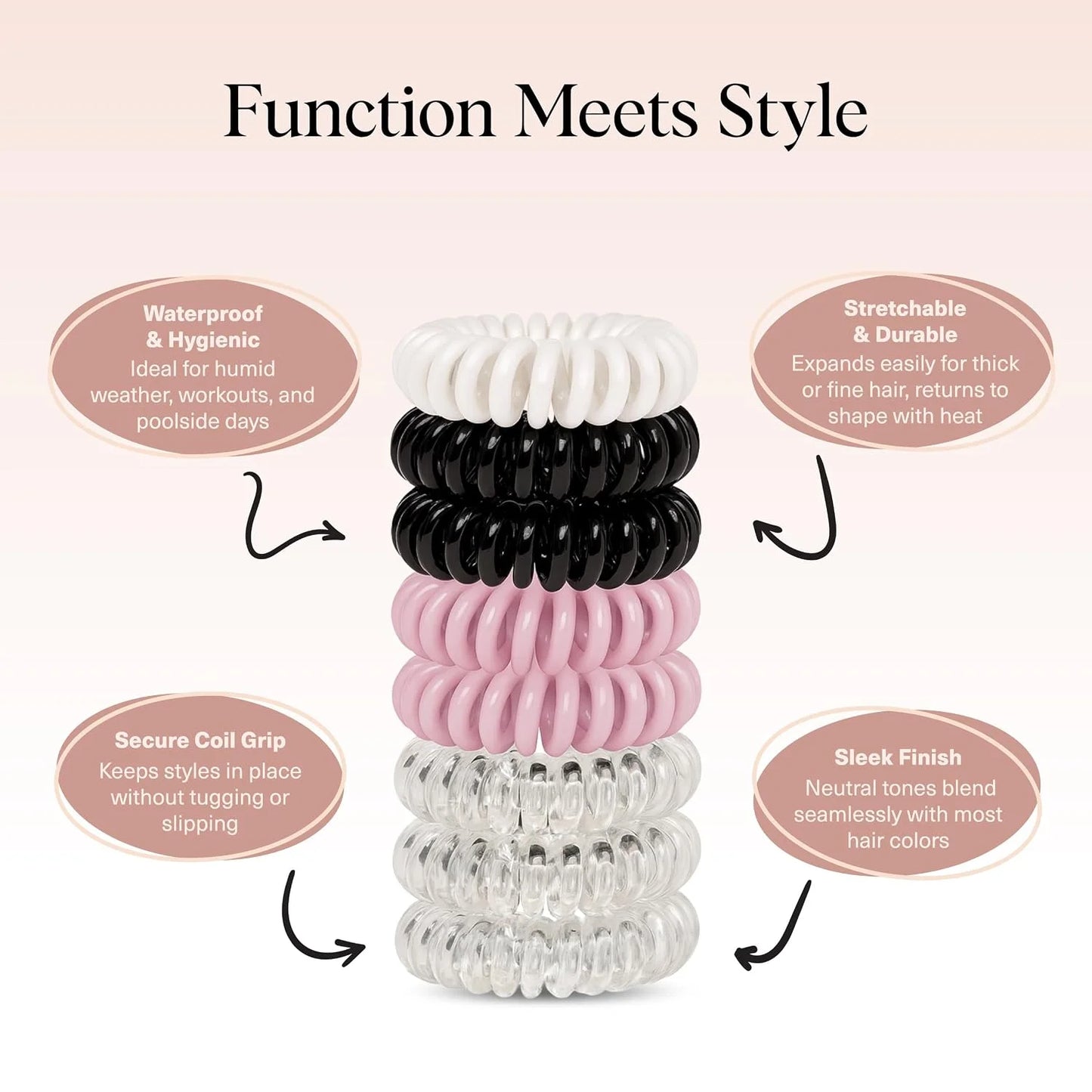 Kitsch Spiral Hair Ties for Women | Ponytail Holders - Brunette, 8 Pcs