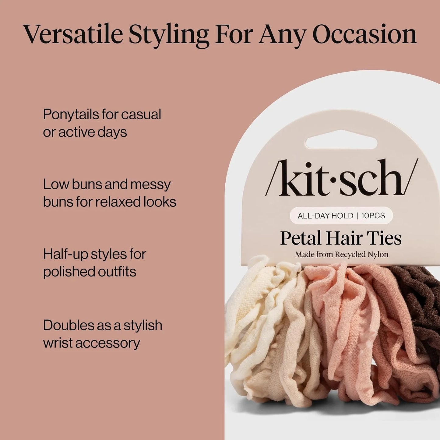 Kitsch Ribbed Hair Ties No Damage - Blush, 10pcs