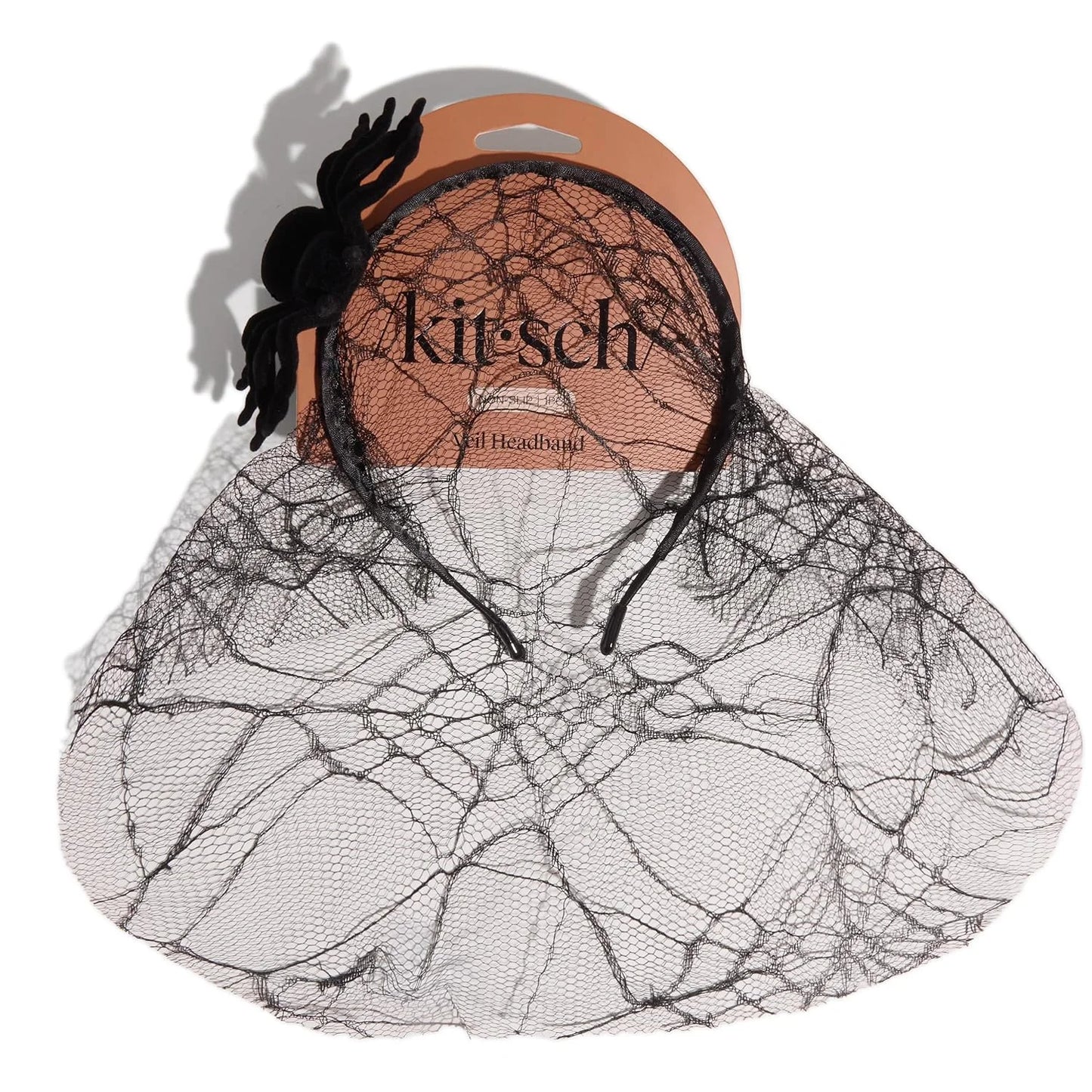 Kitsch Veil Headband - Black Headband with Statement Spiderweb Veil, 1pc