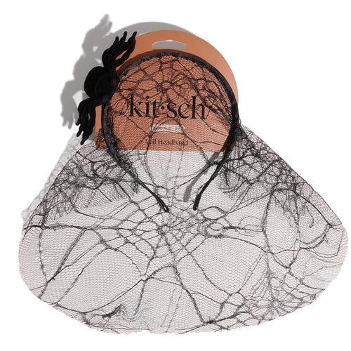 Kitsch Veil Headband - Black Headband with Statement Spiderweb Veil, 1pc
