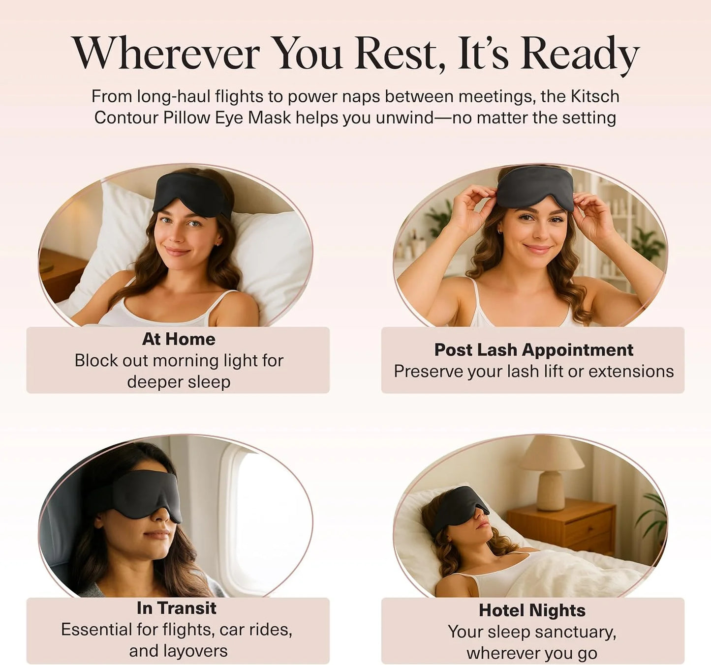 Kitsch Contour Satin Sleep Mask | Eye Masks for Sleep - Charcoal