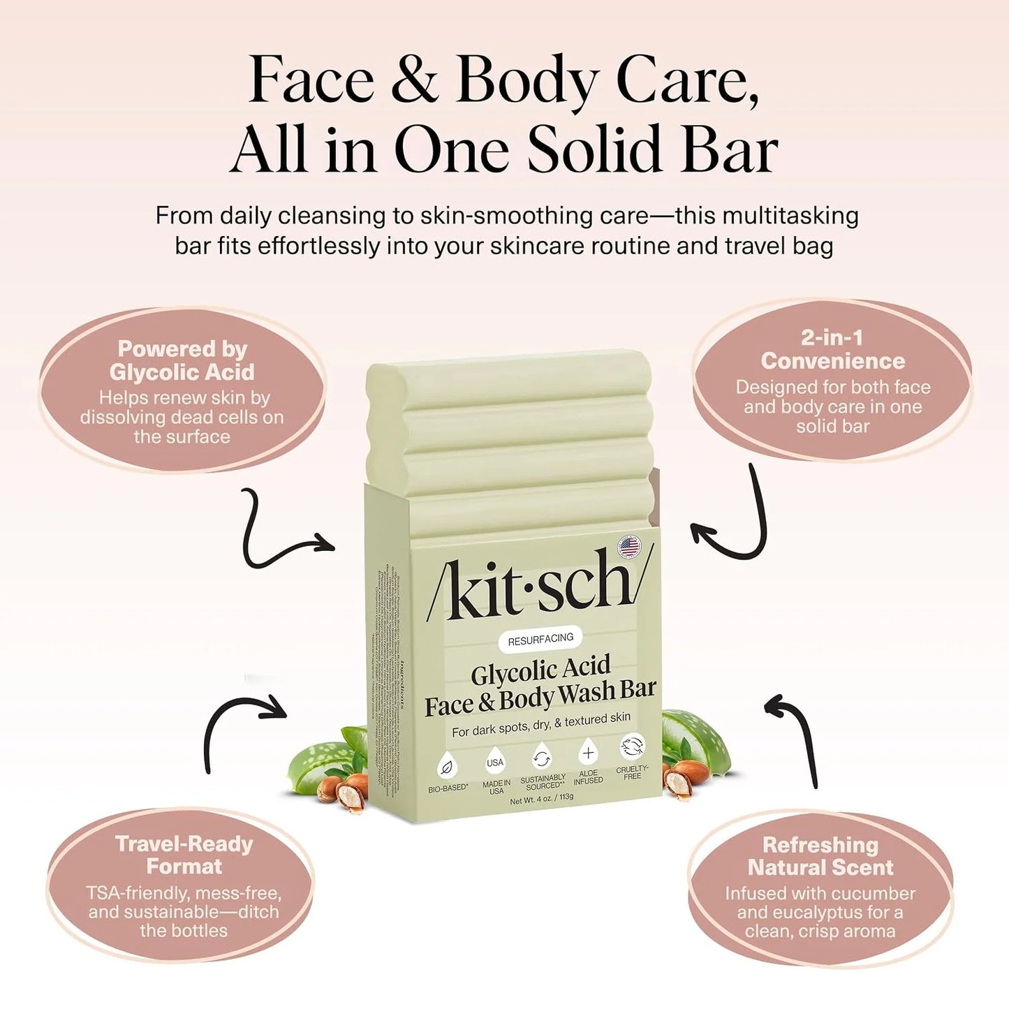 Kitsch Charcoal Soap Body Wash Bar for Cleansing – Made in USA, 4 oz