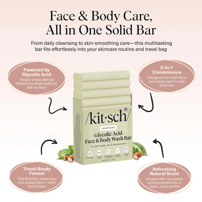 Kitsch Charcoal Soap Body Wash Bar for Cleansing – Made in USA, 4 oz